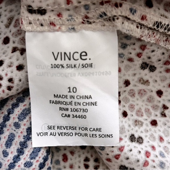 Vince Silk V-Neck Patterned Long Sleeve Blouse - Picture 4 of 8